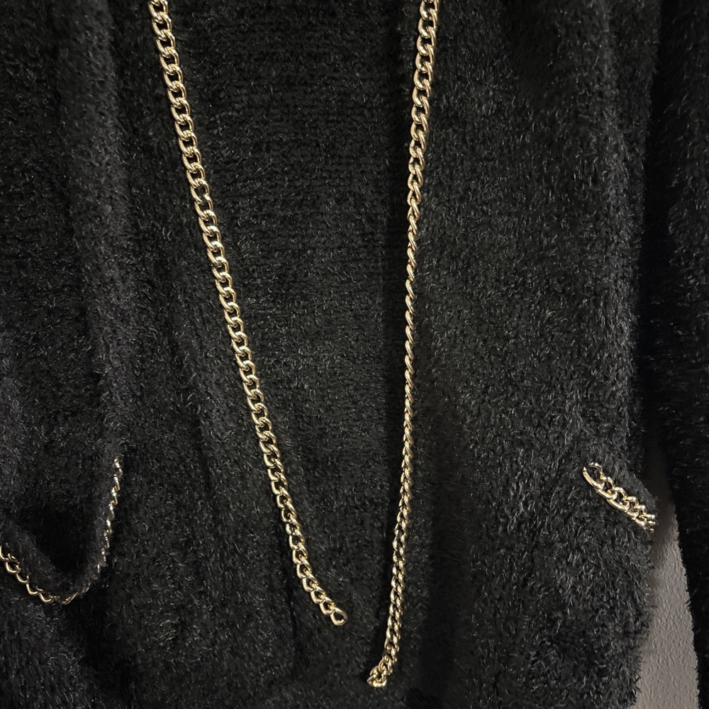 Forever 21 Woman's FuzzyCardigan Oversized Gold Chain Sweater Black Size Med - Picture 8 of 12
